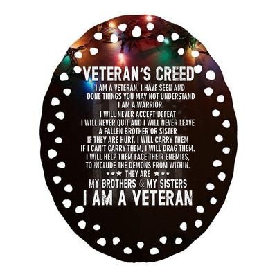 Veteran's Creed I'm A Veteran Ceramic Oval Ornament