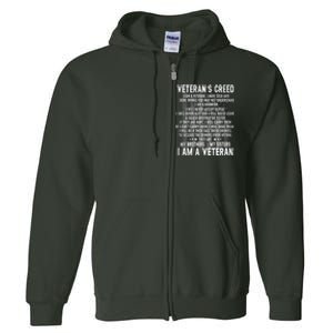 Veteran's Creed I'm A Veteran Full Zip Hoodie