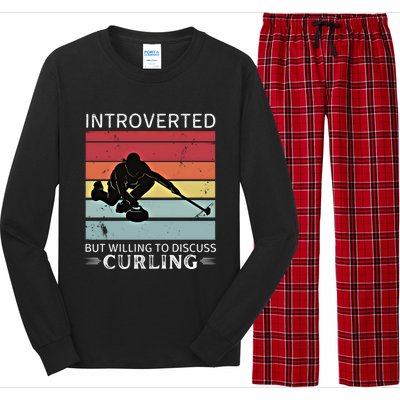 Vintage Curling Introverted But Willing To Discuss Curling Meaningful Gift Long Sleeve Pajama Set