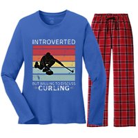 Vintage Curling Introverted But Willing To Discuss Curling Meaningful Gift Women's Long Sleeve Flannel Pajama Set 