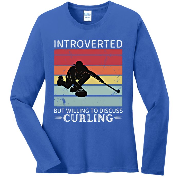 Vintage Curling Introverted But Willing To Discuss Curling Meaningful Gift Ladies Long Sleeve Shirt