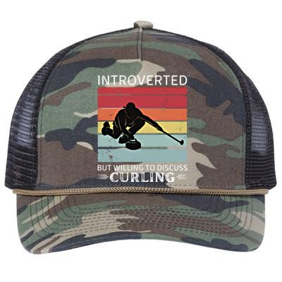 Vintage Curling Introverted But Willing To Discuss Curling Meaningful Gift Retro Rope Trucker Hat Cap