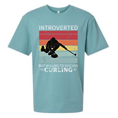 Vintage Curling Introverted But Willing To Discuss Curling Meaningful Gift Sueded Cloud Jersey T-Shirt