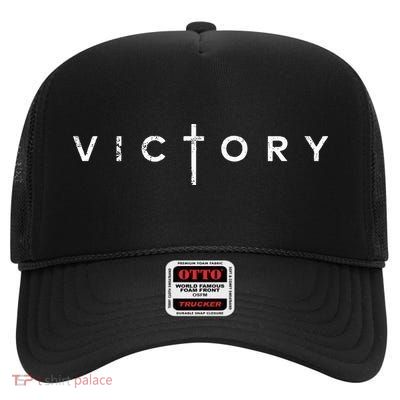 Victory Cross Jesus Christian Religious Faith High Crown Mesh Back Trucker Hat
