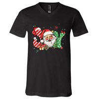 Vintage Christmas Joy Funny Santa Claus Face Xmas Santa Hat  V-Neck T-Shirt