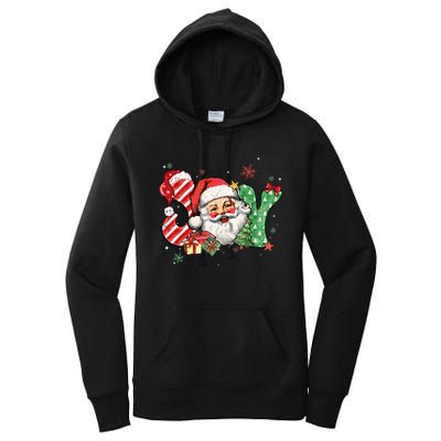 Vintage Christmas Joy Funny Santa Claus Face Xmas Santa Hat  Women's Pullover Hoodie