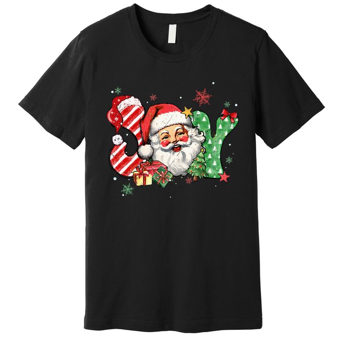 Vintage Christmas Joy Funny Santa Claus Face Xmas Santa Hat  Premium T-Shirt