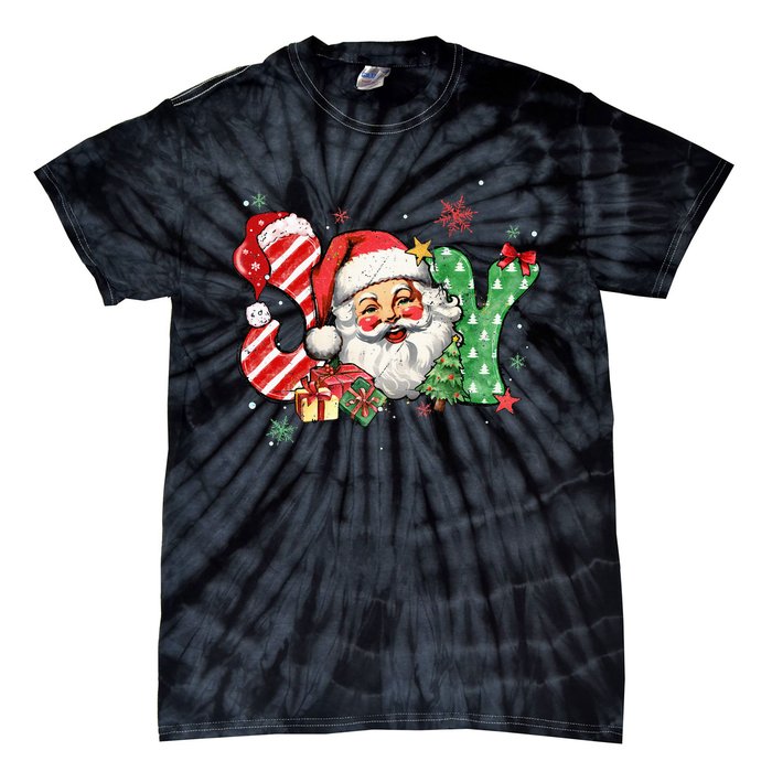 Vintage Christmas Joy Funny Santa Claus Face Xmas Santa Hat  Tie-Dye T-Shirt