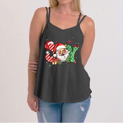 Vintage Christmas Joy Funny Santa Claus Face Xmas Santa Hat  Women's Strappy Tank