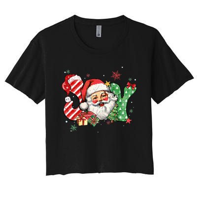 Vintage Christmas Joy Funny Santa Claus Face Xmas Santa Hat  Women's Crop Top Tee