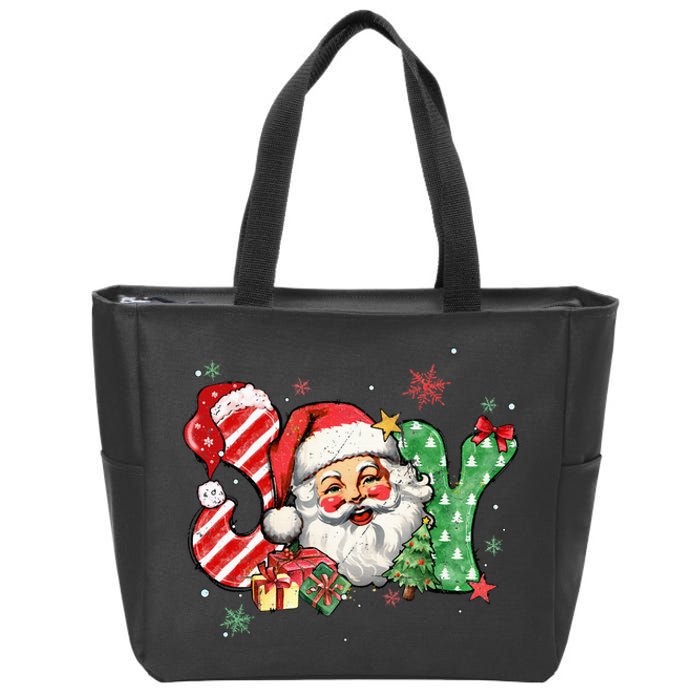 Vintage Christmas Joy Funny Santa Claus Face Xmas Santa Hat  Zip Tote Bag