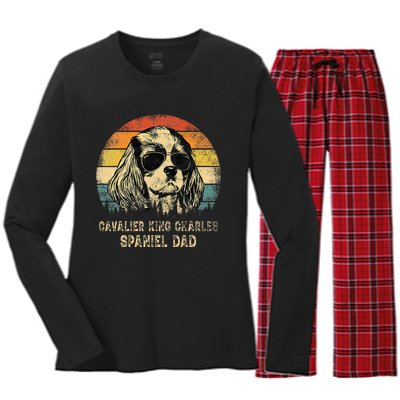 Vintage Cavalier King Charles Spaniel Dad Dog FatherS Day Women's Long Sleeve Flannel Pajama Set 