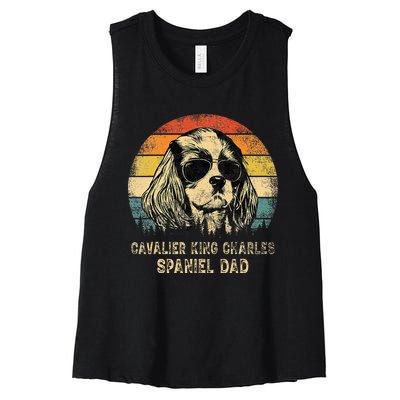 Vintage Cavalier King Charles Spaniel Dad Dog FatherS Day Women's Racerback Cropped Tank