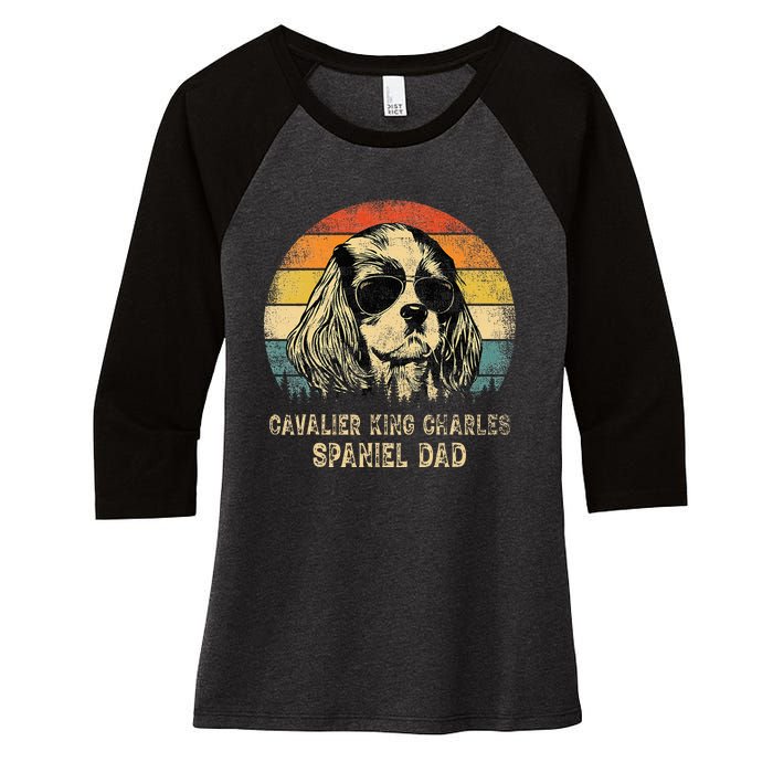 Vintage Cavalier King Charles Spaniel Dad Dog FatherS Day Women's Tri-Blend 3/4-Sleeve Raglan Shirt