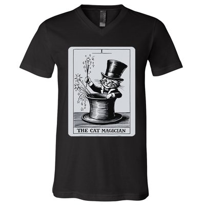 Vintage Cat Lovers Tarot Card Kitten Tarot Card The Magician V-Neck T-Shirt