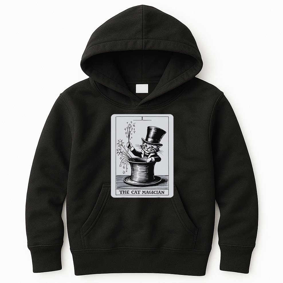 Vintage Cat Lovers Tarot Card Kitten Tarot Card The Magician Kids Hoodie