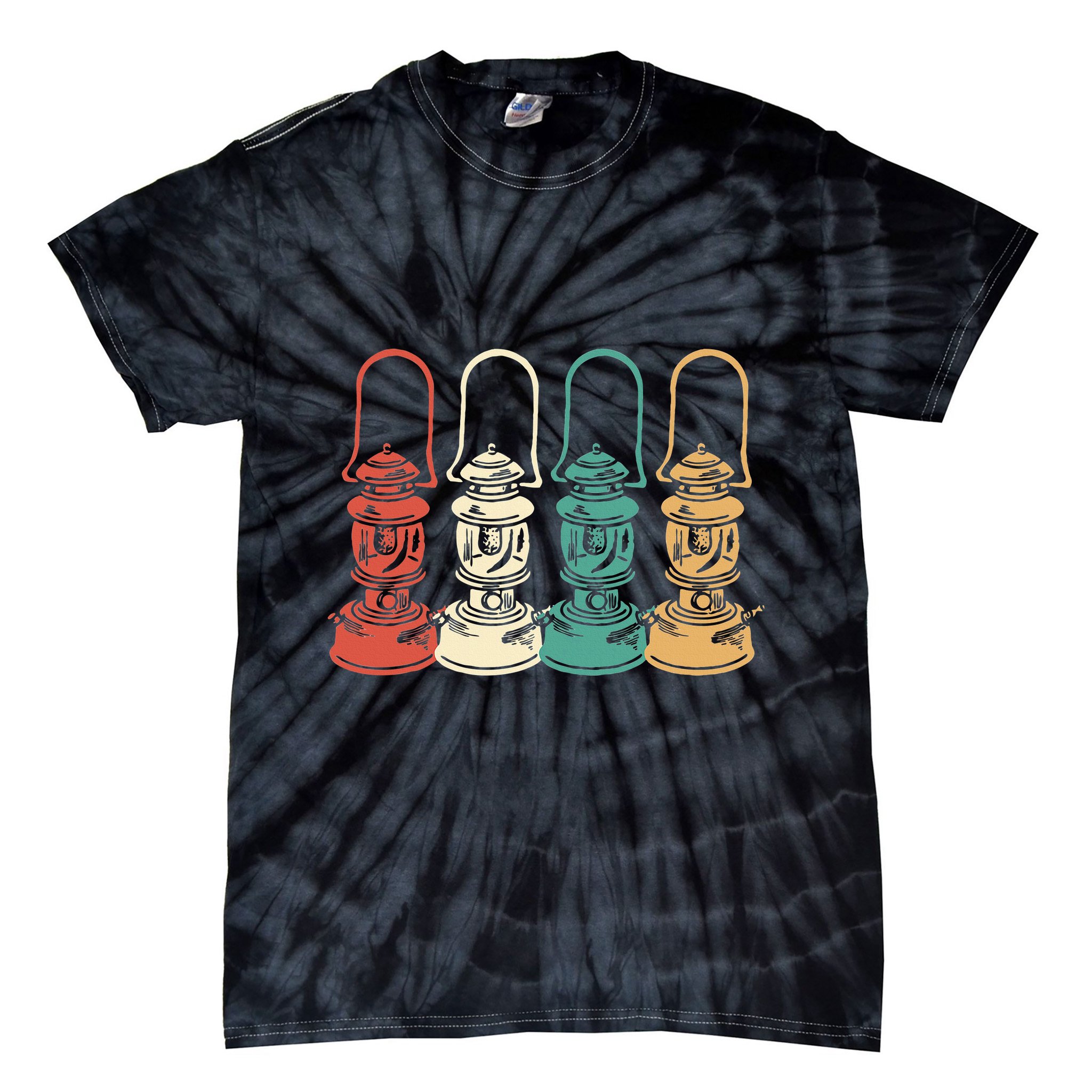 Vintage Camping Light Retro Camp Lantern Tie-Dye T-Shirt