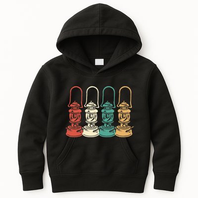 Vintage Camping Light Retro Camp Lantern Kids Hoodie