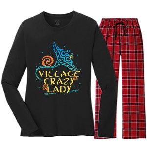 Village Crazy Lady Funny Tiki Hawaiian For Polynesian Women's Long Sleeve Flannel Pajama Set 