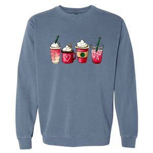 Valentine Coffee Lover Heart Latte Iced Coffee Valentine Day Garment-Dyed Sweatshirt