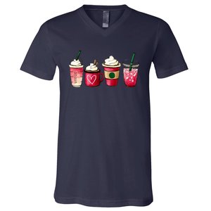 Valentine Coffee Lover Heart Latte Iced Coffee Valentine Day V-Neck T-Shirt