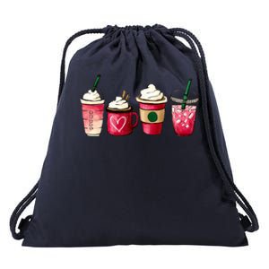 Valentine Coffee Lover Heart Latte Iced Coffee Valentine Day Drawstring Bag