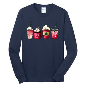 Valentine Coffee Lover Heart Latte Iced Coffee Valentine Day Tall Long Sleeve T-Shirt