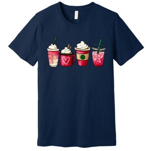 Valentine Coffee Lover Heart Latte Iced Coffee Valentine Day Premium T-Shirt