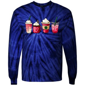 Valentine Coffee Lover Heart Latte Iced Coffee Valentine Day Tie-Dye Long Sleeve Shirt