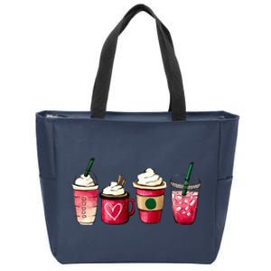 Valentine Coffee Lover Heart Latte Iced Coffee Valentine Day Zip Tote Bag