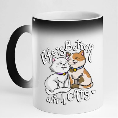 Valentine's Cat Lover Life Is Better With Cats 11oz Black Color Changing Mug