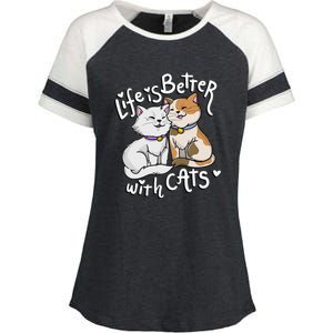 Valentine's Cat Lover Life Is Better With Cats Enza Ladies Jersey Colorblock Tee