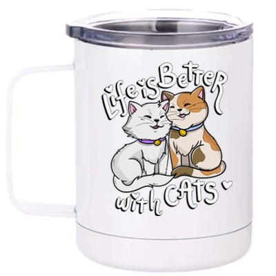 Valentine's Cat Lover Life Is Better With Cats 12 oz Stainless Steel Tumbler Cup