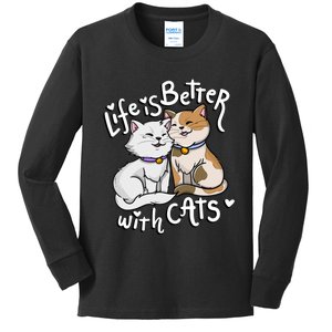 ValentineS Cat Lover Life Is Better With Cats MotherS Day Kids Long Sleeve Shirt