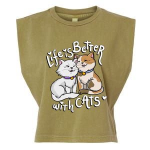 ValentineS Cat Lover Life Is Better With Cats MotherS Day Garment-Dyed Women's Muscle Tee