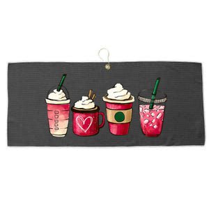 Valentine Coffee Lover Heart Latte Iced Coffee Valentine Day Large Microfiber Waffle Golf Towel