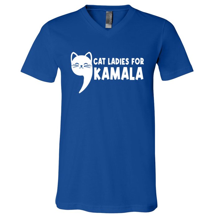 Vintage Cat Ladies For Kamala Comma La Funny Kamalaharris Gift V-Neck T-Shirt