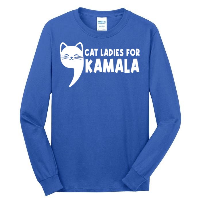 Vintage Cat Ladies For Kamala Comma La Funny Kamalaharris Gift Tall Long Sleeve T-Shirt