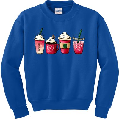 Valentine Coffee Lover Heart Latte Iced Coffee Valentine Day Kids Sweatshirt