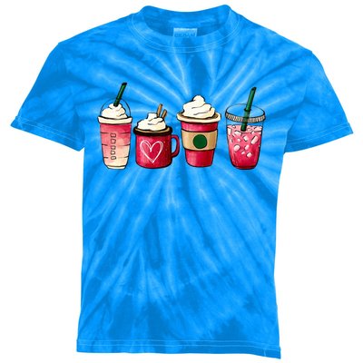 Valentine Coffee Lover Heart Latte Iced Coffee Valentine Day Kids Tie-Dye T-Shirt