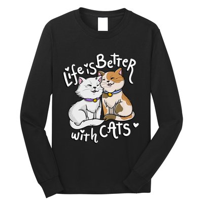 ValentineS Cat Lover Life Is Better With Cats MotherS Day Long Sleeve Shirt