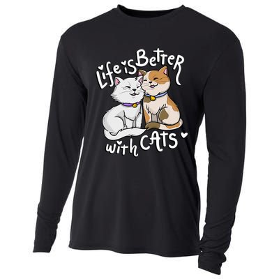 ValentineS Cat Lover Life Is Better With Cats MotherS Day Cooling Performance Long Sleeve Crew