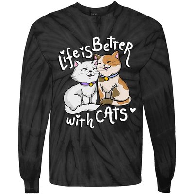 ValentineS Cat Lover Life Is Better With Cats MotherS Day Tie-Dye Long Sleeve Shirt