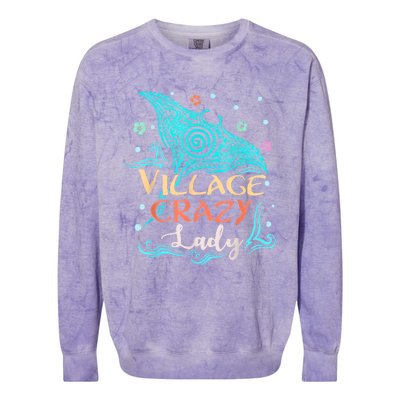 Village Crazy Lady Funny Gift Tiki Hawaiian Polynesian Colorblast Crewneck Sweatshirt