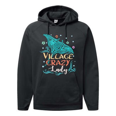 Village Crazy Lady Funny Gift Tiki Hawaiian Polynesian Performance Fleece Hoodie