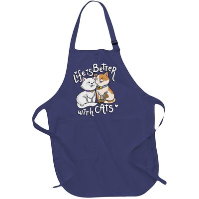 Valentines Cat Lover Life Is Better With Cats Mothers Day Full-Length Apron With Pockets