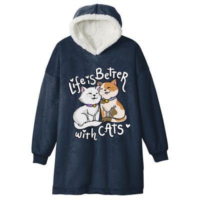 Valentines Cat Lover Life Is Better With Cats Mothers Day Hooded Wearable Blanket