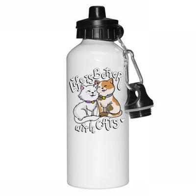 Valentines Cat Lover Life Is Better With Cats Mothers Day Aluminum Water Bottle