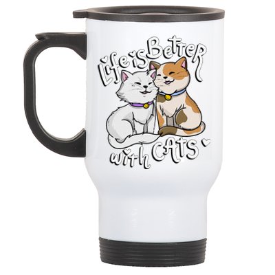 Valentines Cat Lover Life Is Better With Cats Mothers Day Stainless Steel Travel Mug