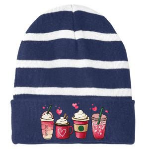 Valentine Coffee Lover Heart Women Valentines Day Gifts Striped Beanie with Solid Band